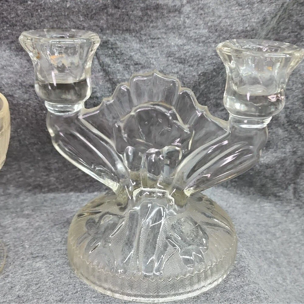 Jeannette Iris & Herringbone Glass Glass Lot Vintage Sherbets and Candle holders